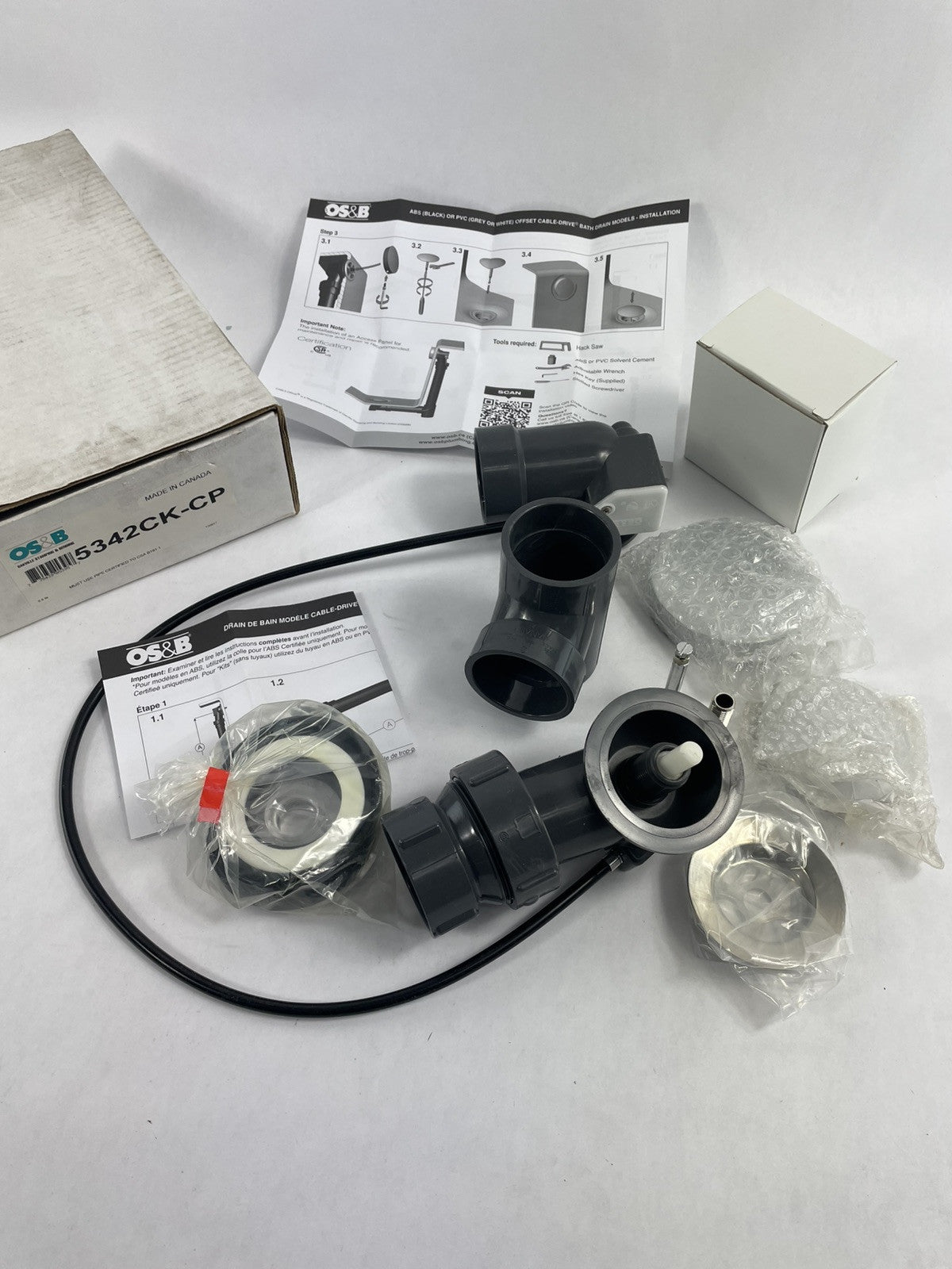 OS&B Cable Drive Bathtub Drain Waste Overflow Kit Trim 40 ABS Chrome Plated