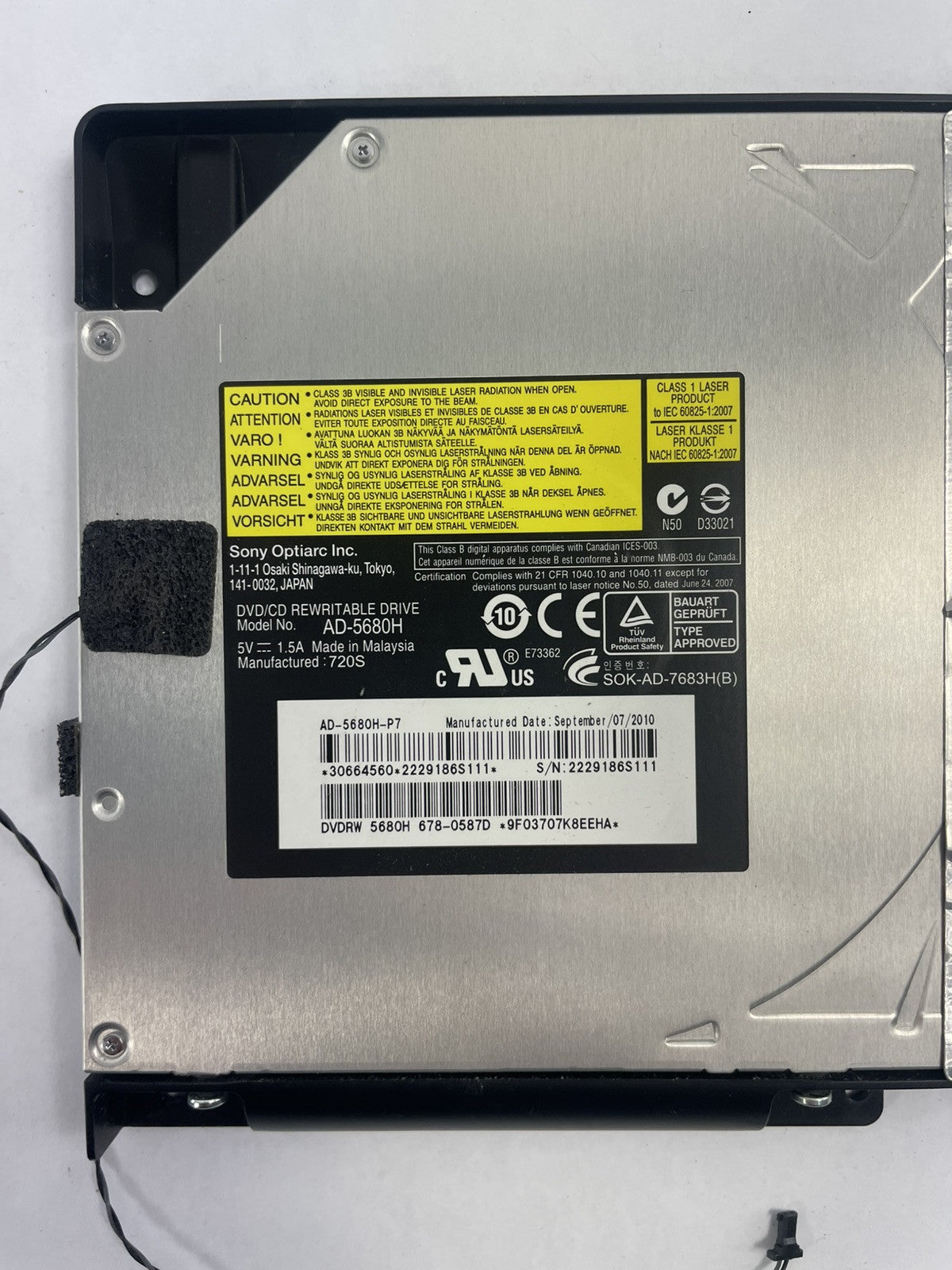 Apple iMac 27" A1312 DVD Optical Drive AD-5680H 678-0587A w/ Sensor Cable