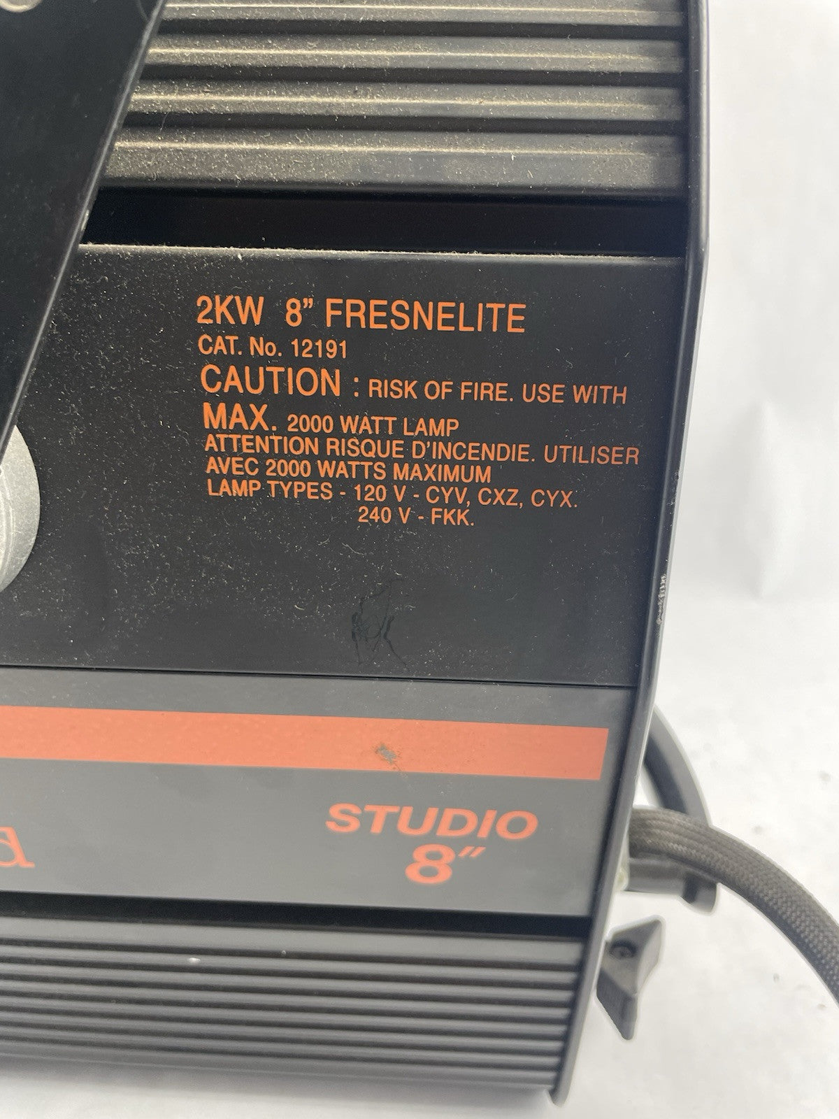 Fresnel Strand Fresnelite 8" 2kw SpotLight C-Clamp & Twist Lock Plug w Barndoors