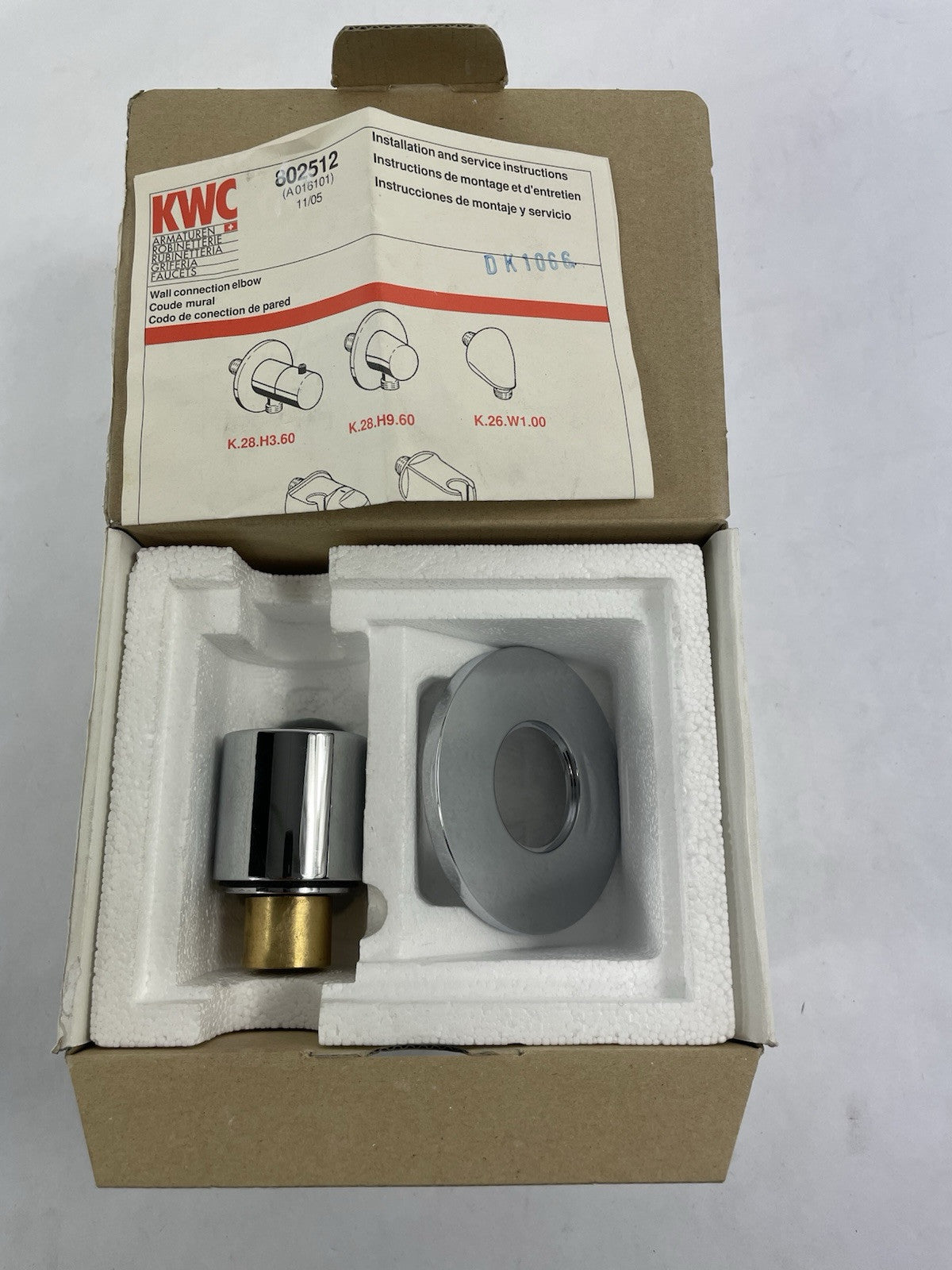 KWC Design Designo Wall Outlet Connection Elbow 1/2"  Model K.28.H9.60 Chrome