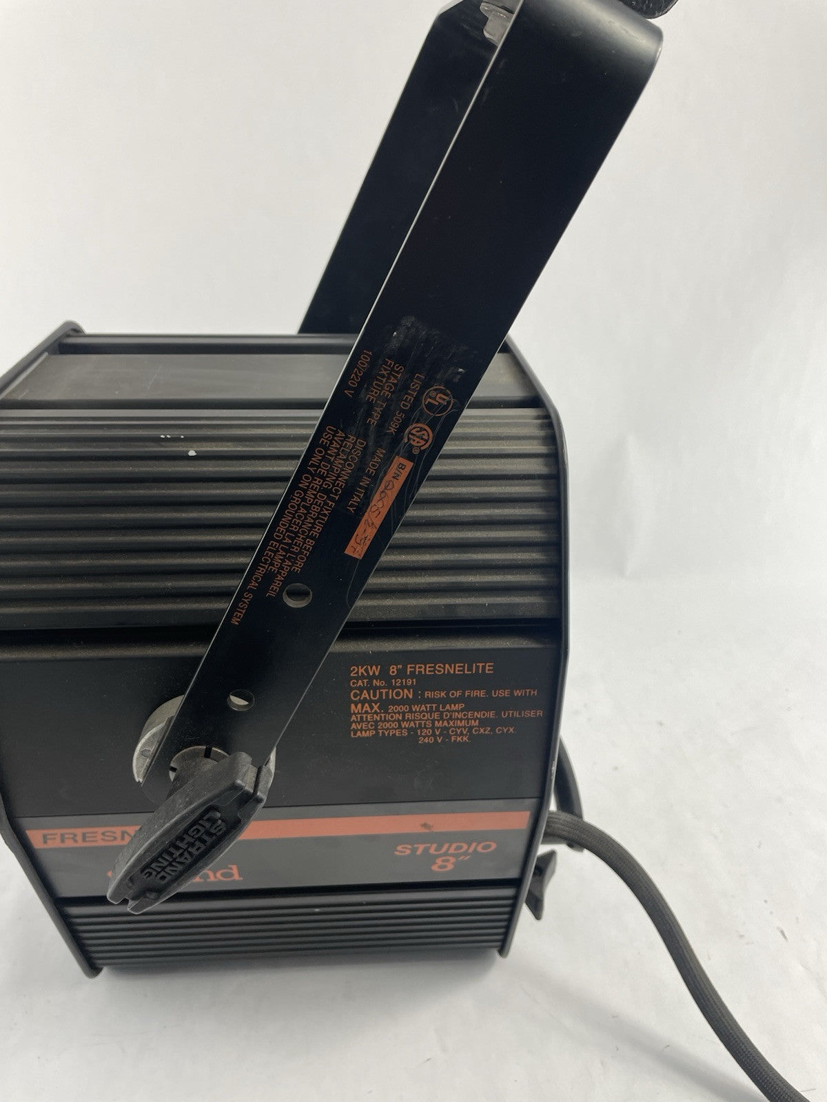 Fresnel Strand Fresnelite 8" 2kw SpotLight C-Clamp & Twist Lock Plug w Barndoors